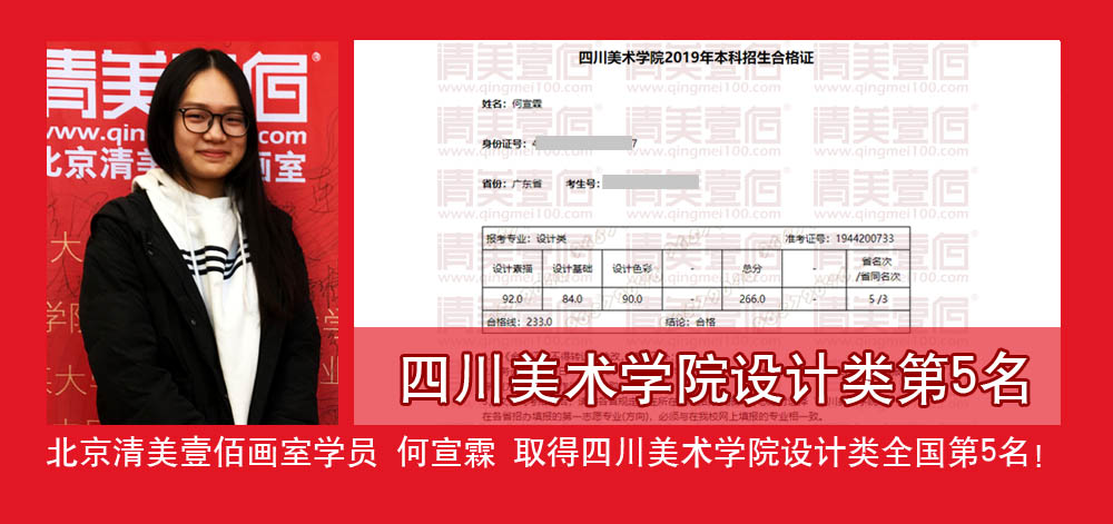 北京清美壹佰画室学员 何宣霖 四川美院全国第5名优异成绩!